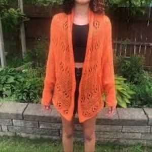 Anthro Wooden Ships orange mohair blend open boho cardigan, size s/m